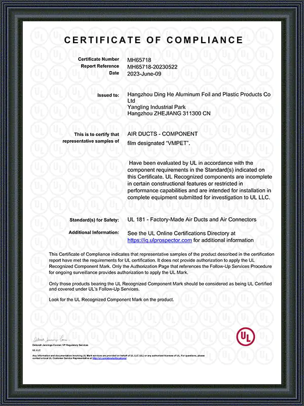 VMPET-certificaat van overeenstemming